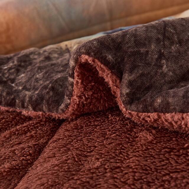 3-Piece Floral Printed Sherpa-Backing Reversible Comforter Set