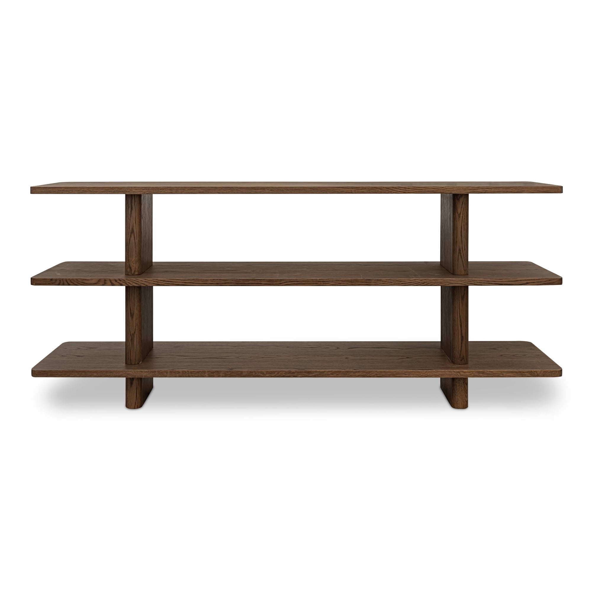 NADAAL STUDIOS Thalor Bookcase, Bullnose Edge with Rounded Vertical Support in Oak Veneer, Dark Brown