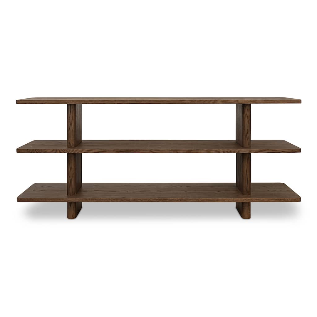 NADAAL STUDIOS Thalor Bookcase, Bullnose Edge with Rounded Vertical Support in Oak Veneer, Dark Brown
