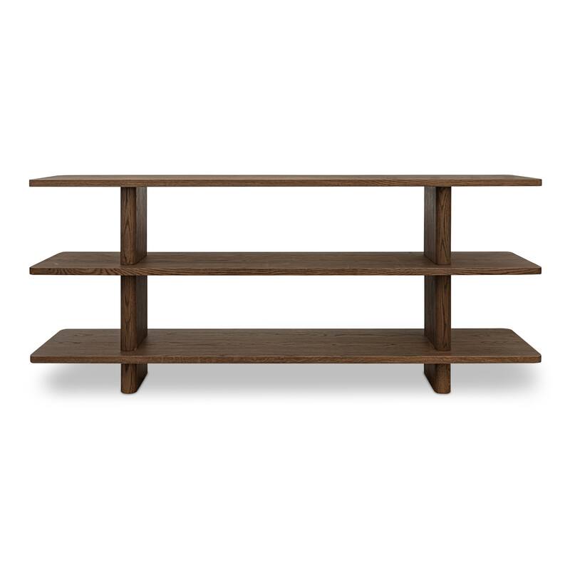 NADAAL STUDIOS Thalor Bookcase, Bullnose Edge with Rounded Vertical Support in Oak Veneer, Dark Brown