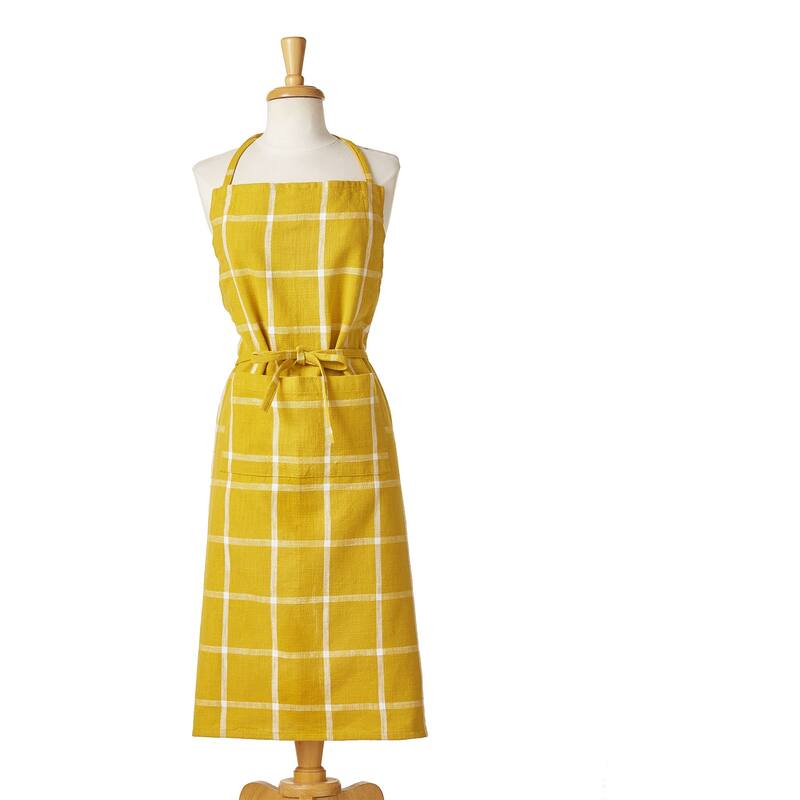 Classic Check Slub Bib Apron with Large Pocket and Waist Tie Yellow, One Size Fits Most, Machine Wash, Yellow