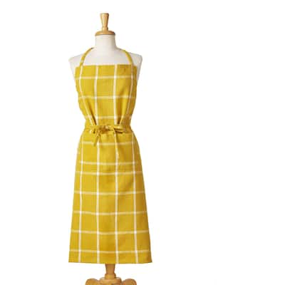 Classic Check Slub Bib Apron with Large Pocket and Waist Tie Yellow, One Size Fits Most, Machine Wash, Yellow