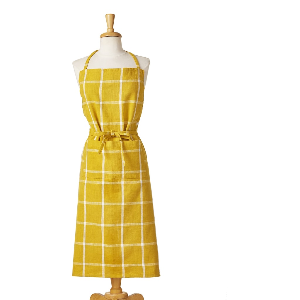 Classic Check Slub Bib Apron with Large Pocket and Waist Tie Yellow, One Size Fits Most, Machine Wash, Yellow