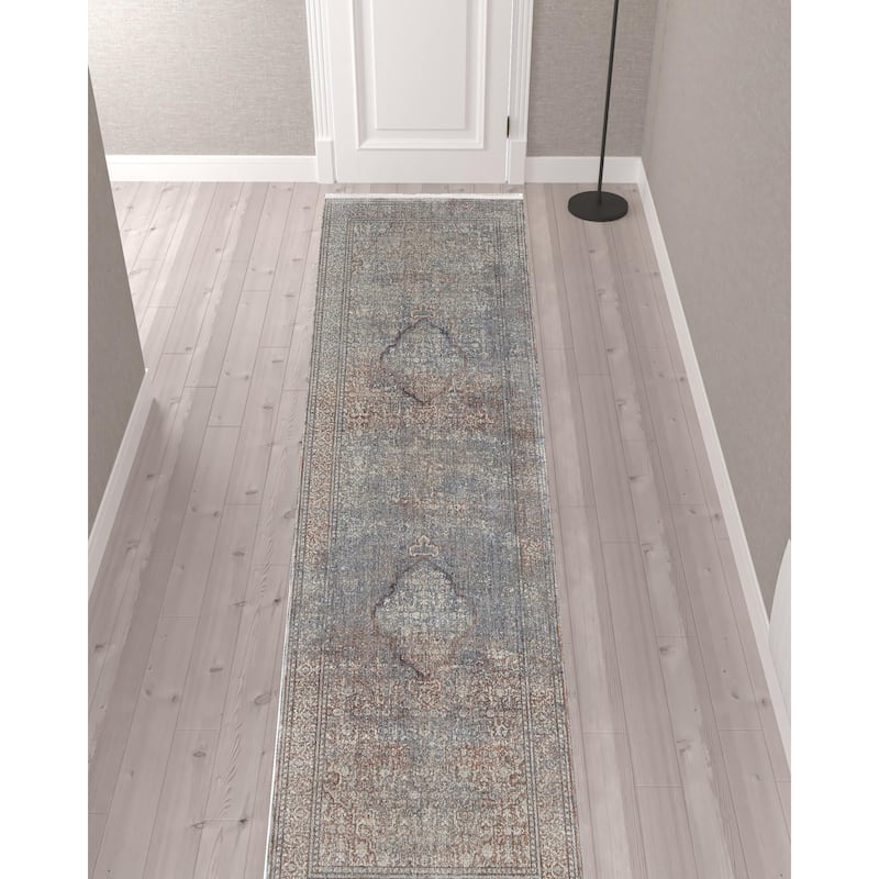 Wehin Power Loomed Floral Stain Resistant Area Rug By HomeRoots - 12' Runner