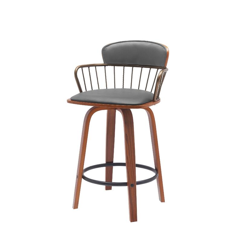 Faux Leather Counter Height Bar Chair with Arms, Swivel and Footrest
