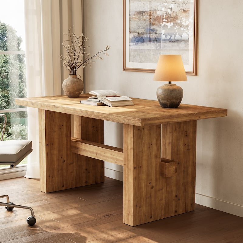 63-Inch Solid Wood Executive Desk, Computer/Office Desk, Writing Study Table, Home Office Business Workstation - Brown