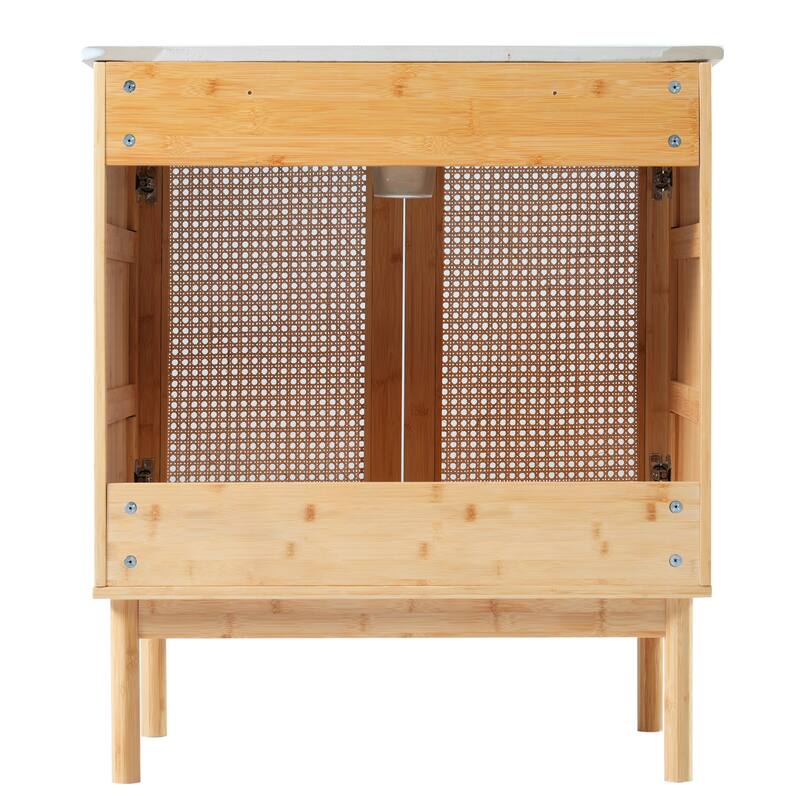 GDFStudio - Lilia Wood & Rattan 30" Bathroom Vanity with Handmade Doors & Soft-Close Design