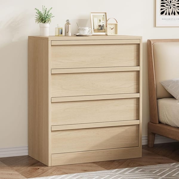 slide 2 of 7, 30" 3 Drawer Nightstand, Modern Bedside Table with Storage, Natural Oak Natural - 4-drawer