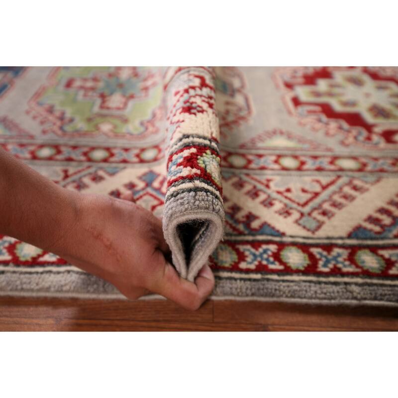 All-Over Gray Kazak Oriental Runner Rug Hand-Knotted Wool Carpet - 2'8" x 20'0"