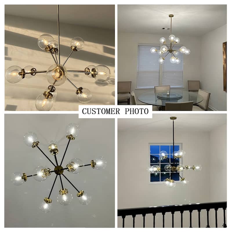 GetLedel 12-Light Modern Sputnik Sphere Chandelier with Glass Globe Shades - 39.5"