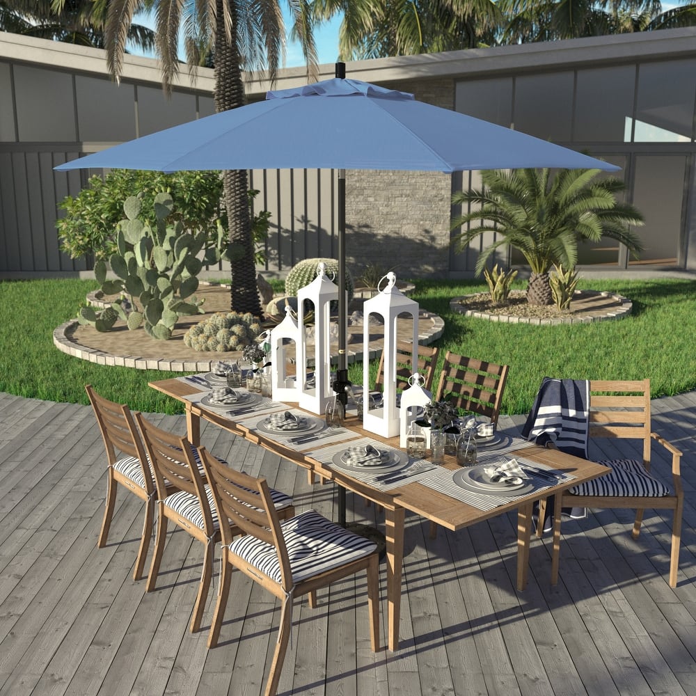 California Umbrella 9' Rd Golden State Series Patio Umbrella Black Aluminum Frame Crank Lift Collar Tilt Pacifica Pacific Blue