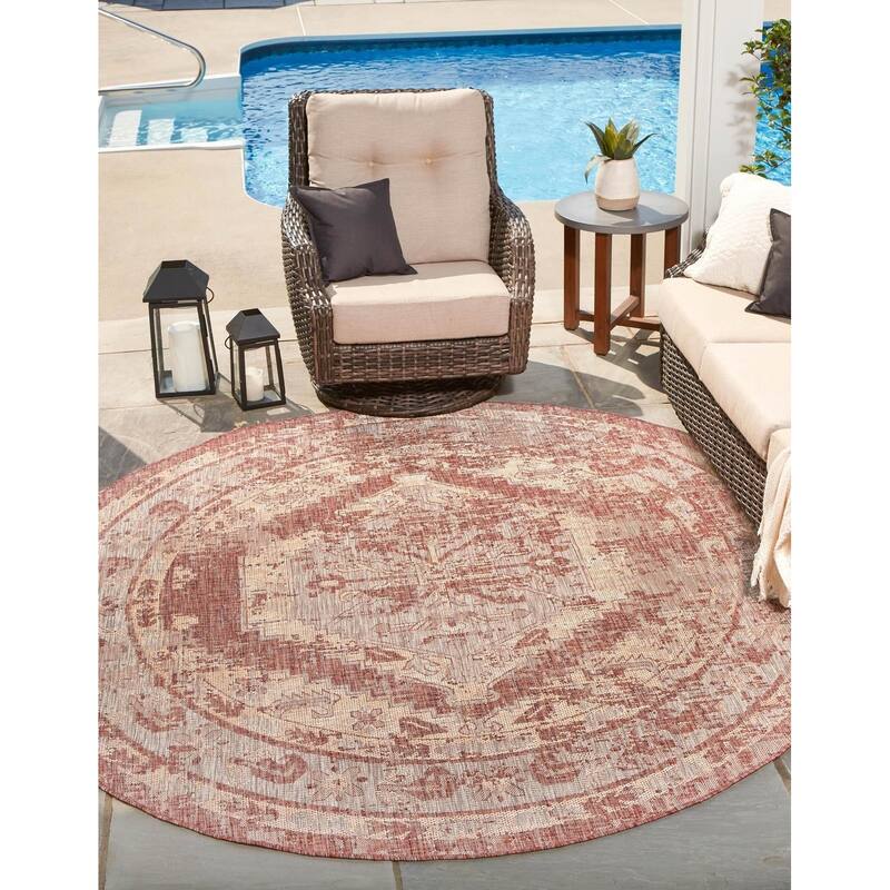 Outdoor Nirie Collection Area Rug - Rust Red - 13' Round