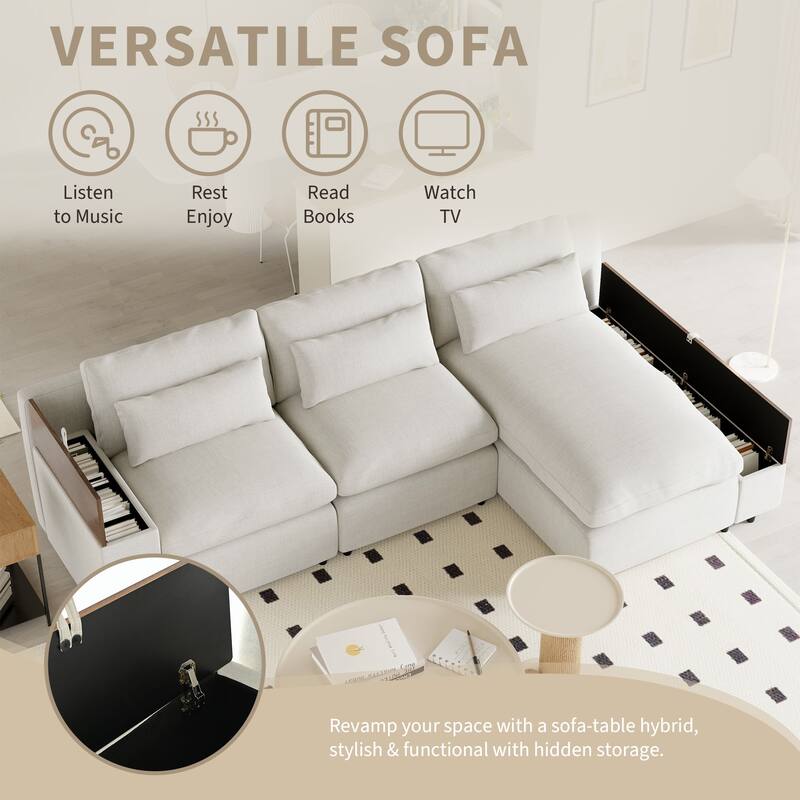 109.8'' L-Shaped 3 Seater Modular Sectional Sofa with 3-Pillow, Removable Back Cushions and 2 Storage Compartments