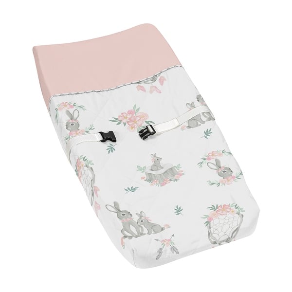 slide 2 of 6, Sweet Jojo Designs Blush Pink Grey Woodland Boho Dream Catcher Arrow Gray Bunny Floral Girl Changing Pad Cover - Watercolor Rose