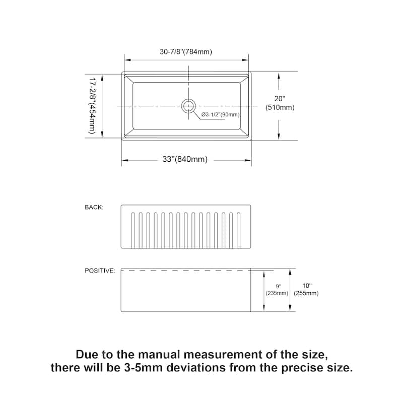 33" Farmhouse Kitchen Sink Workstation 33 x 20 x 10 inch Porcelain Ceramic Sngle Bowl Reversible Design Kitchen Sink