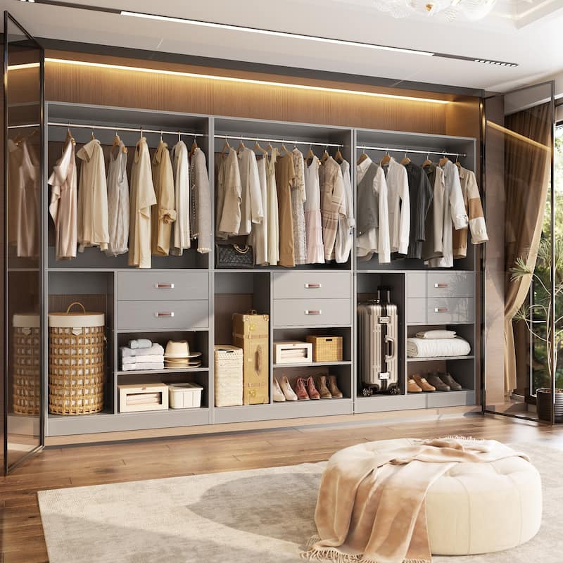 40'' Large Closet System with Shelves and 2 Drawers, Freestanding Closet Organizer with Hanging Rods