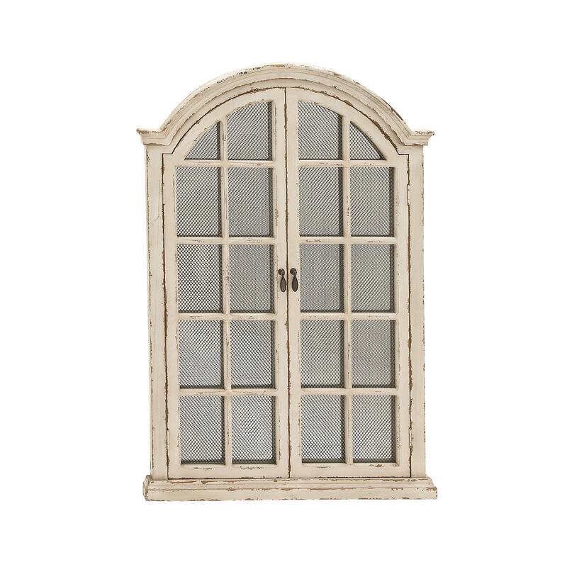 Wood Window Pane Inspired Wall Mirror with Arched Top and Distressing - Cream - Roche River Decor - 2"Wx31"Lx45"H