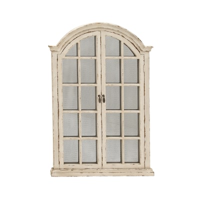 Wood Window Pane Inspired Wall Mirror with Arched Top and Distressing - Cream - Roche River Decor - 2"Wx31"Lx45"H