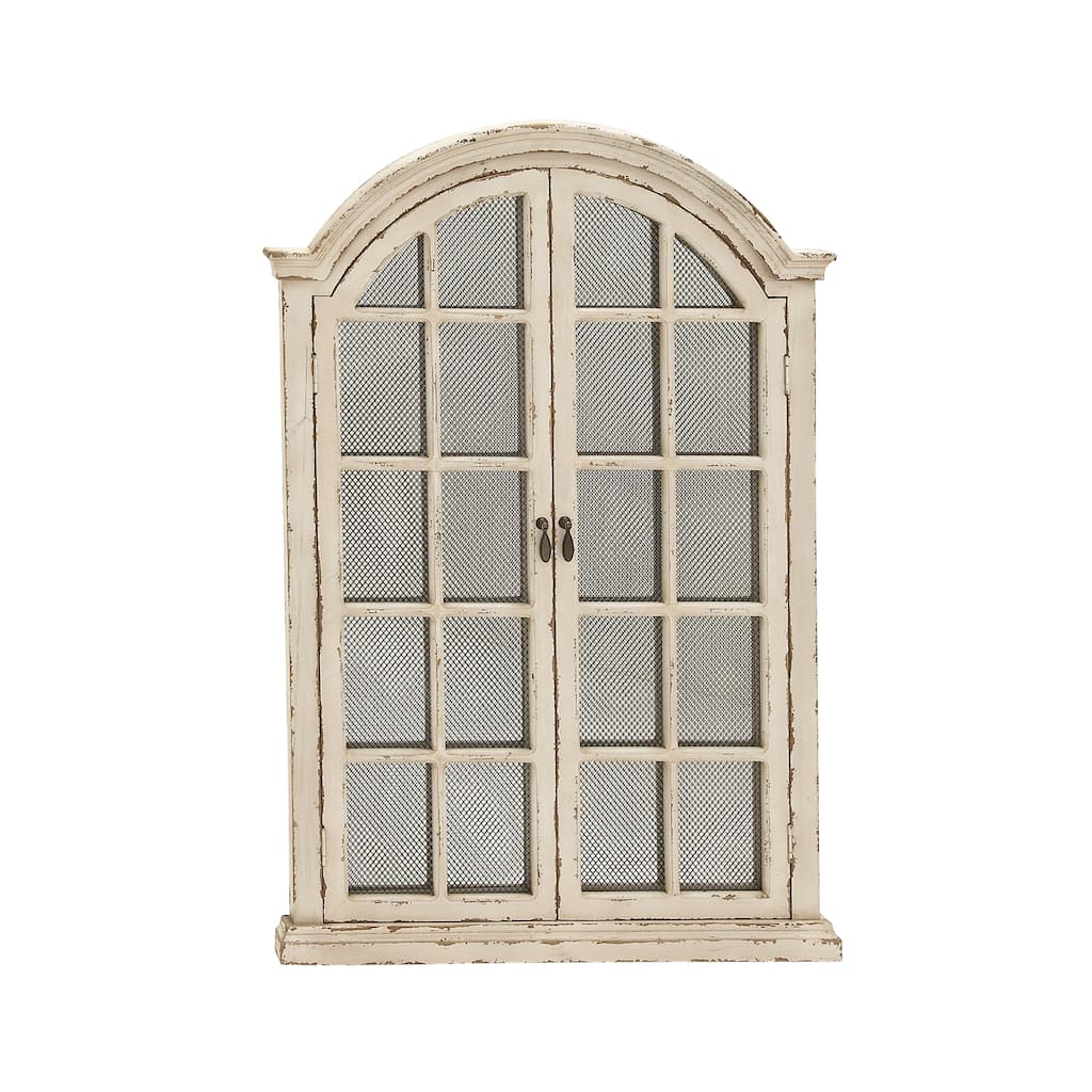 Wood Window Pane Inspired Wall Mirror with Arched Top and Distressing - Cream - Roche River Decor - 2"Wx31"Lx45"H