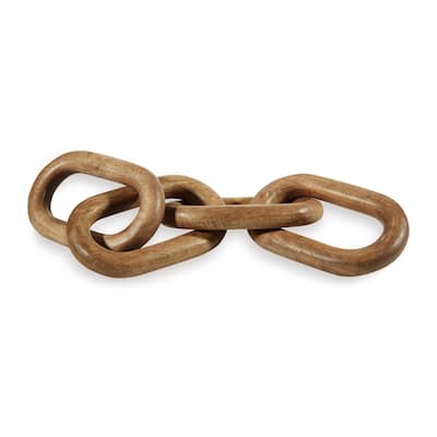 Delby Table Top Decor Sculpture, Wood Chain Link Design, Natural Brown Wood