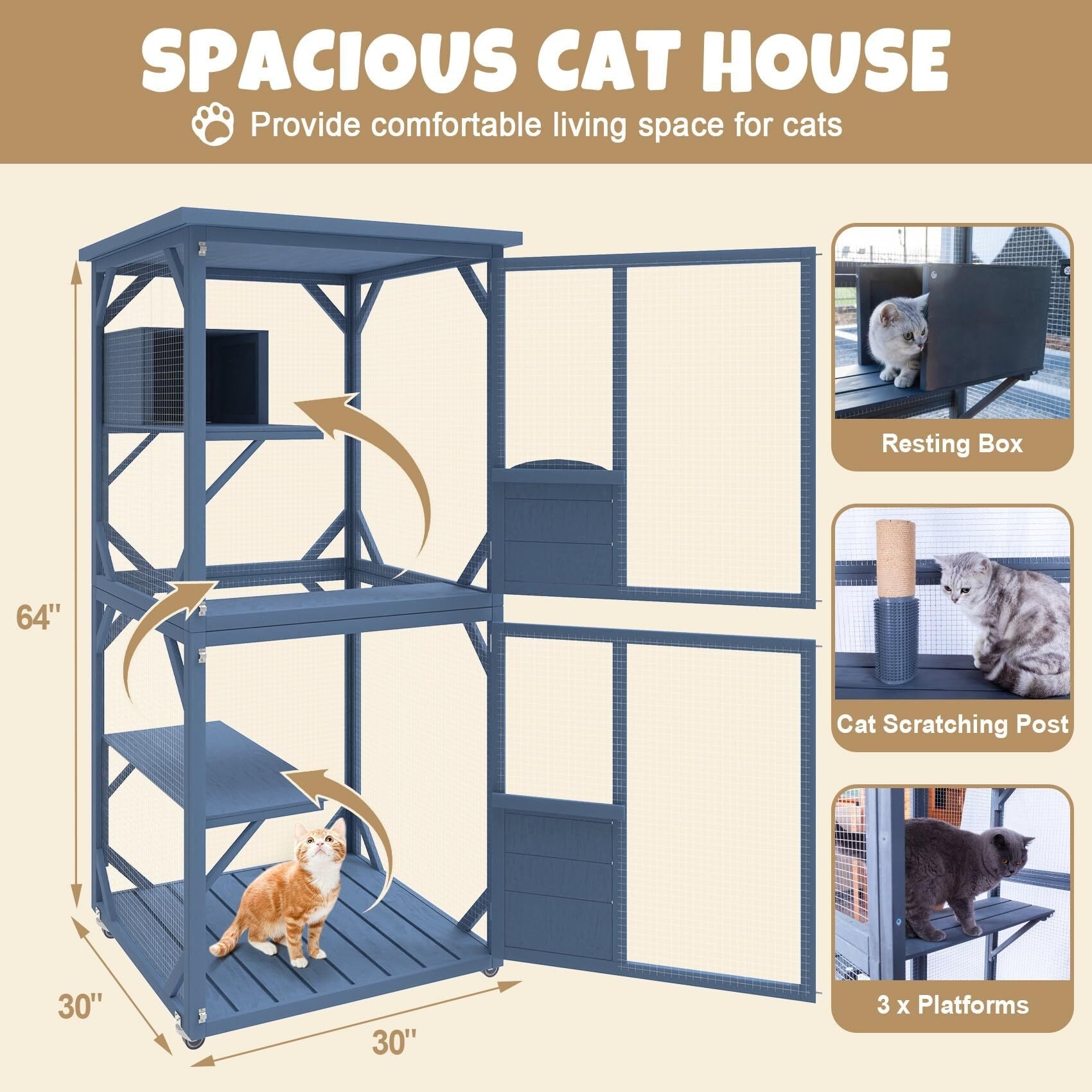 Outdoor Cat House, Wooden Large Enclosure with Run on Wheels, Outdoor/Indoor  Cat Catio for Multiple Cats - Bed Bath & Beyond - 40331493