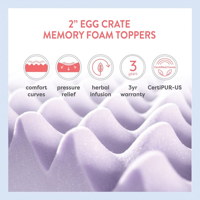 2 Inch Egg Crate Memory Foam Mattress Topper with Soothing Lavender Infusion - Crown Comfort