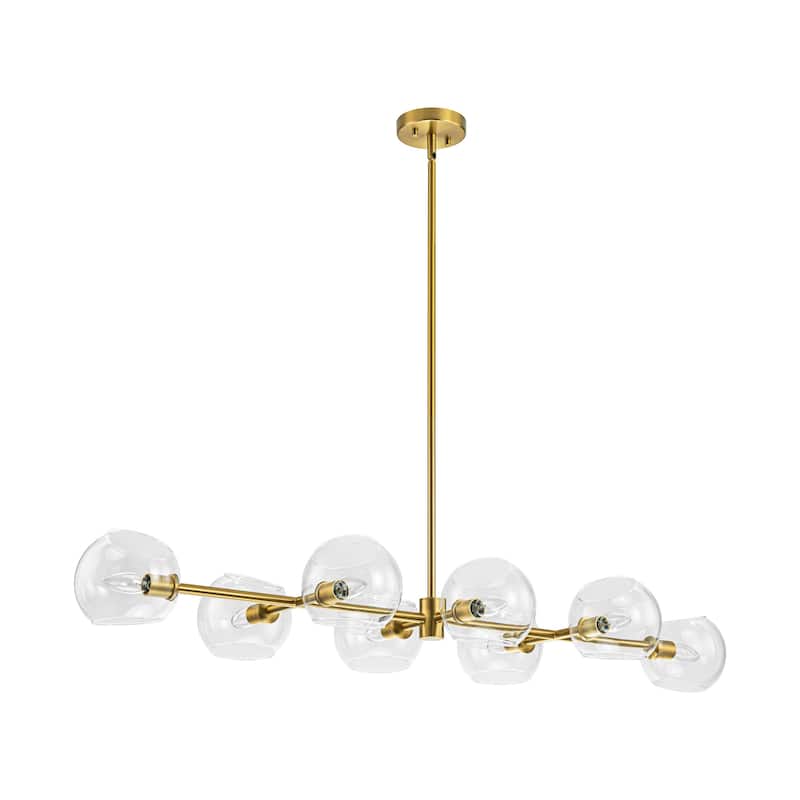 8-Light Modern Sputnik Branch Linear Pendant Metal/ Glass Globe Bubble Chandelier for Dining/ Living Room
