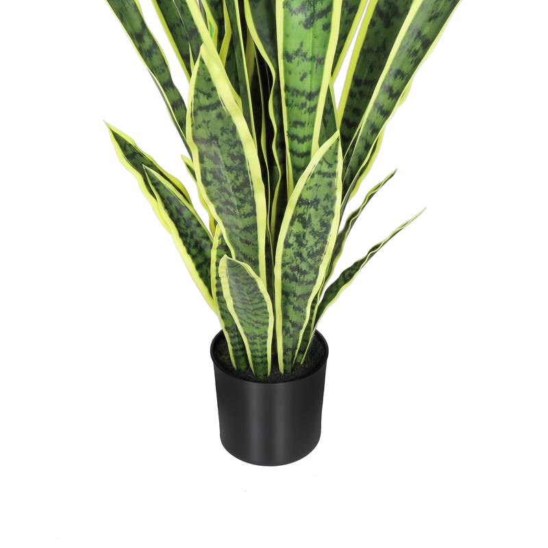 4ft Green Yellow Artificial Sansevieria Snake Plant in Black Pot - 48" H x 15" W x 15" DP