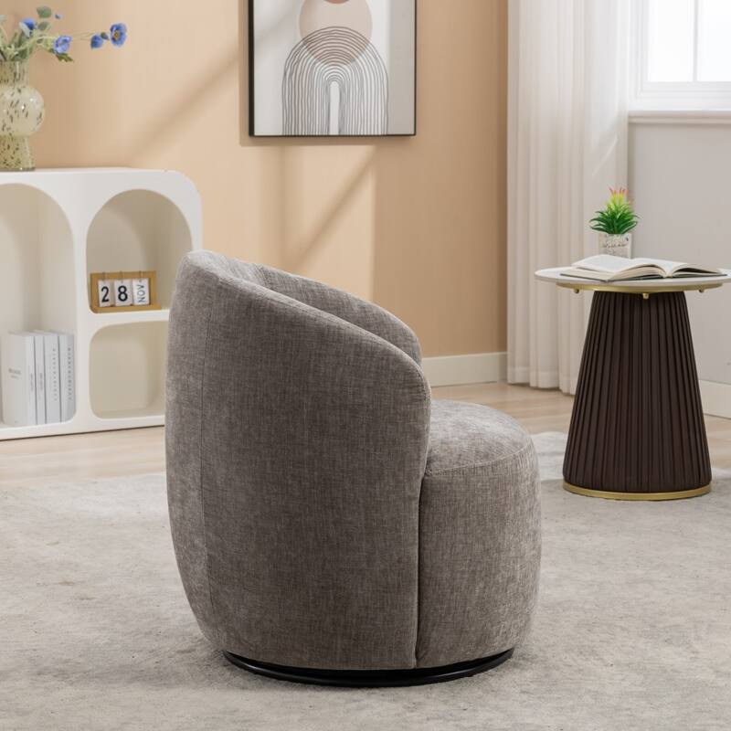 Chenille Fabric Swivel Accent Barrel Armchair with Coating Metal Ring