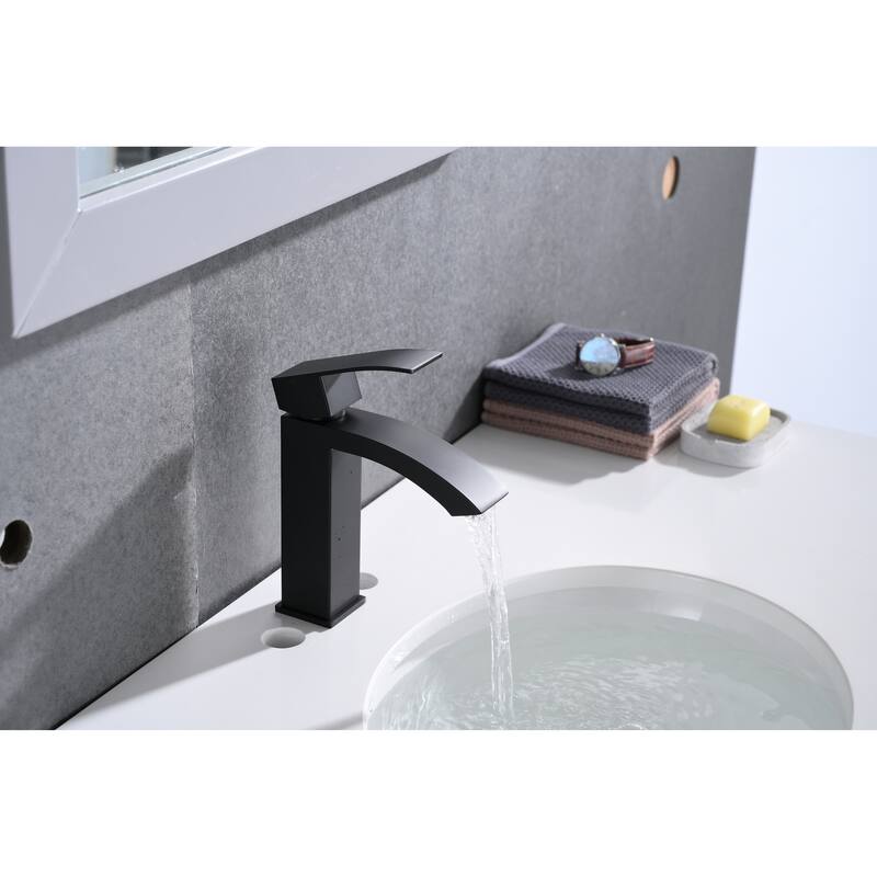 Waterfall Spout Bathroom Sink Single Handle Faucet with Pop-Up Drain (with Overflow)