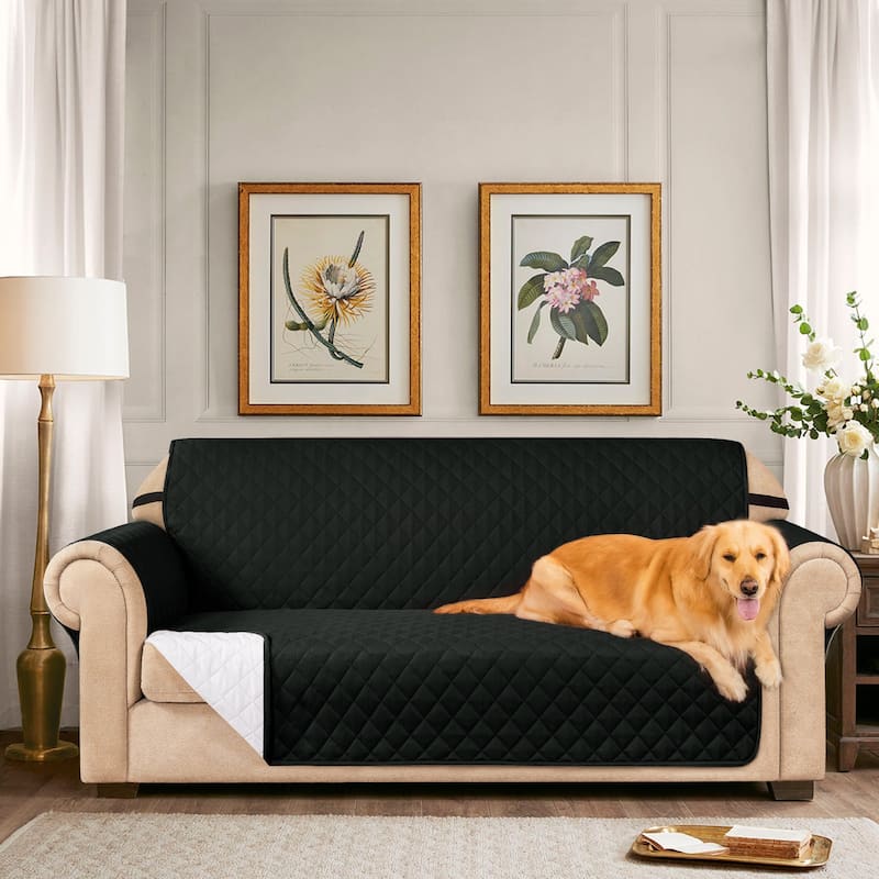 Subrtex XL Sofa Reversible Couch Cover Quilted Slipcover Furniture Protector - Black