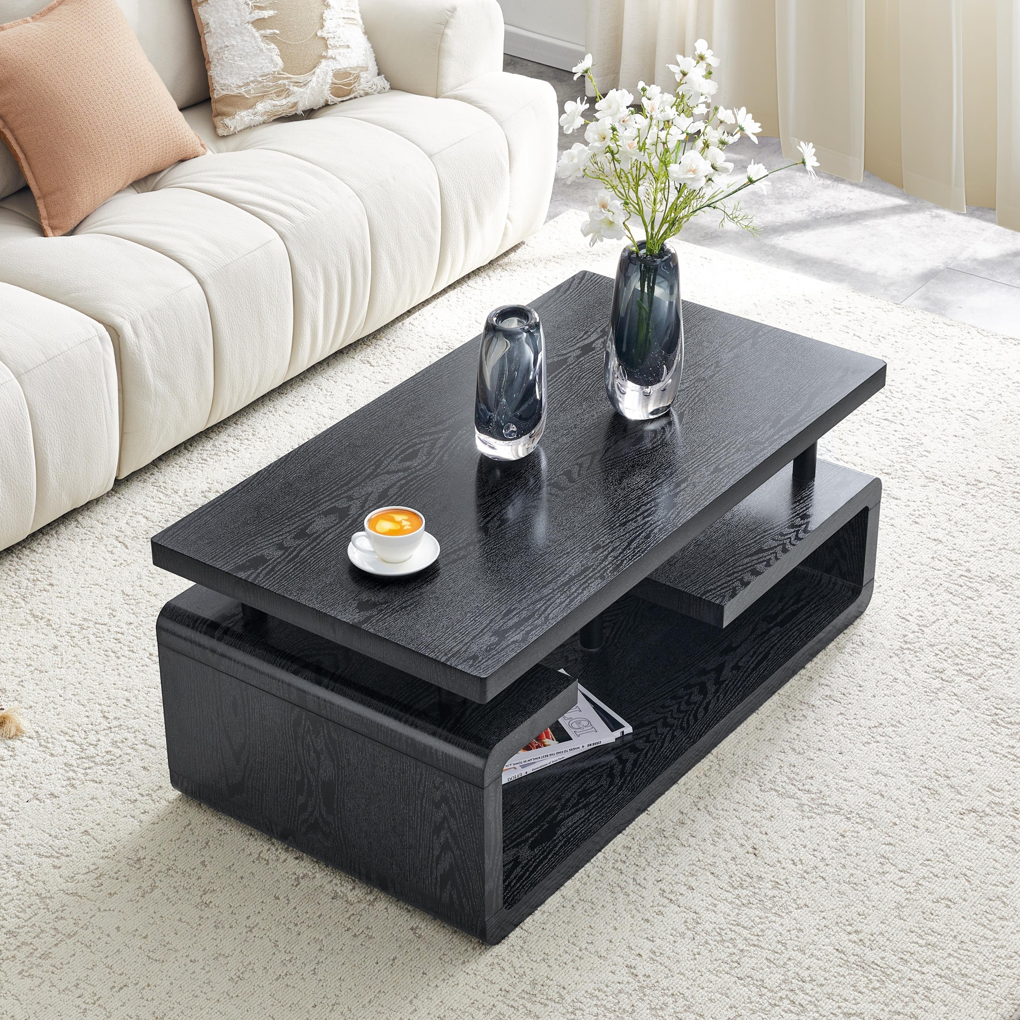 Black Coffee Table 3-Tier Center Table with Open Shelf, Side Table Sofa Table End Table for Living Room