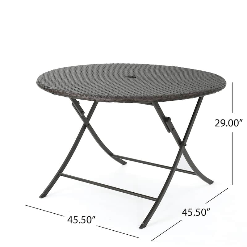 Lula Outdoor 5-Piece Round Foldable Wicker Dining Set with Umbrella Hole & Cushions by Christopher Knight Home