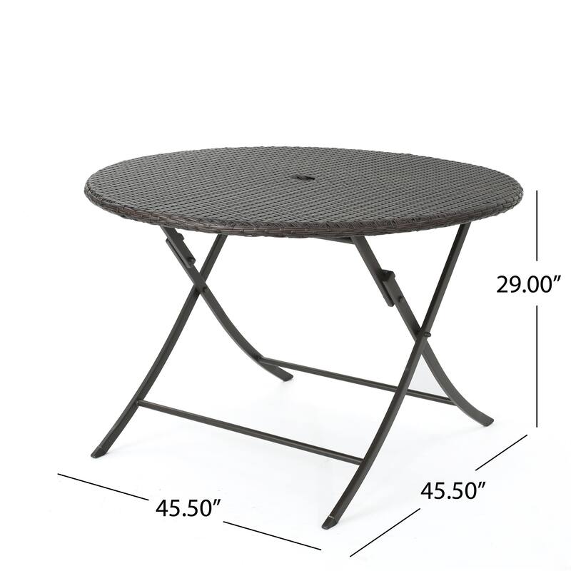 Riad Outdoor Wicker Round Foldable Dining Table with Unbrella Holeby Christopher Knight Home