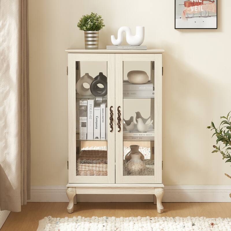 Roomfitters 2 Doos Curio Cabinet with Tempered Glass Doors, Curio Cabinets with Mirrored Back Panel and Adjustable Shelves