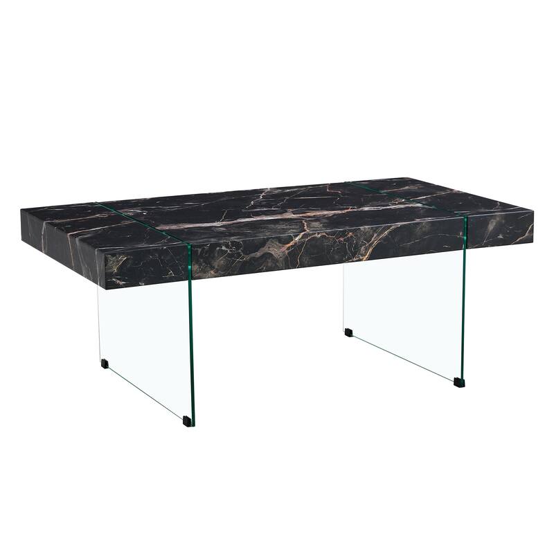 Roomfitters White Marble MDF Coffee Table with Tempered Glass Legs, Side or Display Table for Modern Living Room