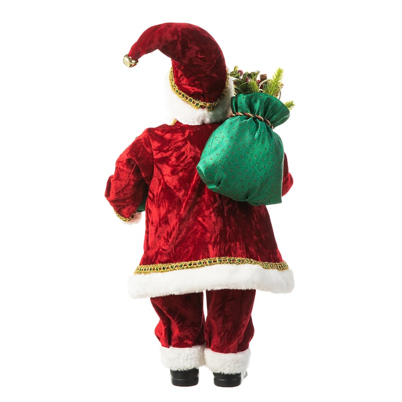 Glitzhome 18"H Faux Fur Christmas Santa Figurines with Porcelain Face