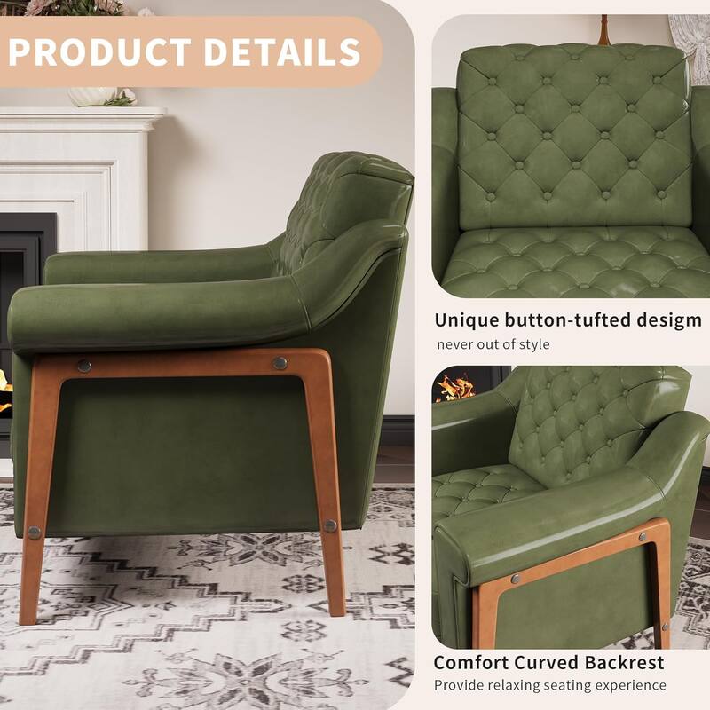 Cozy Accent Chair,PU Leather Modern Living Room Chairs,Mid-Century Office Reading Chair,Single Sofa,Armchair