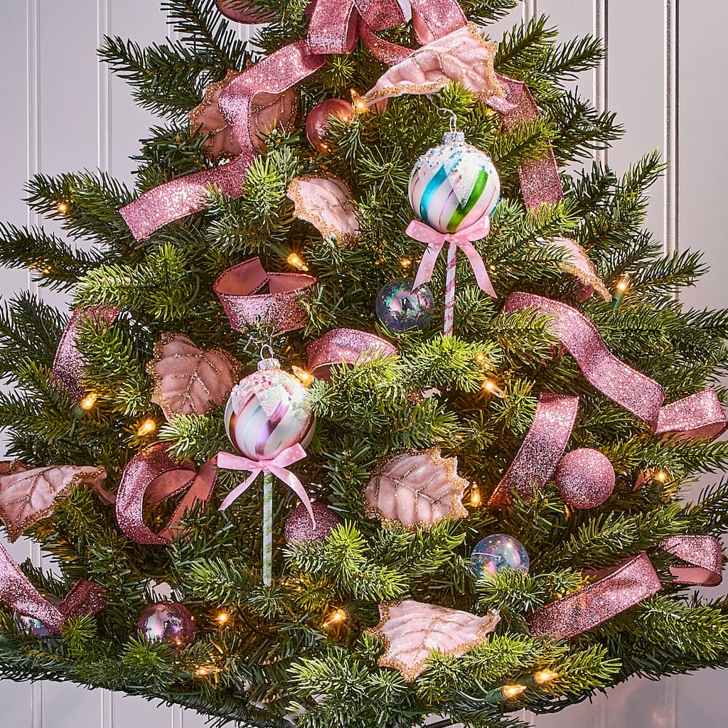 6" Glass Lollipop With Glitter Ornament Set of 2