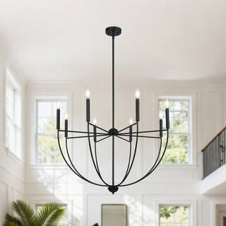 Modern 8-Light Matte Black Chandelier with Bowl-Shape for Dining Room - 35 " × 23.6 "