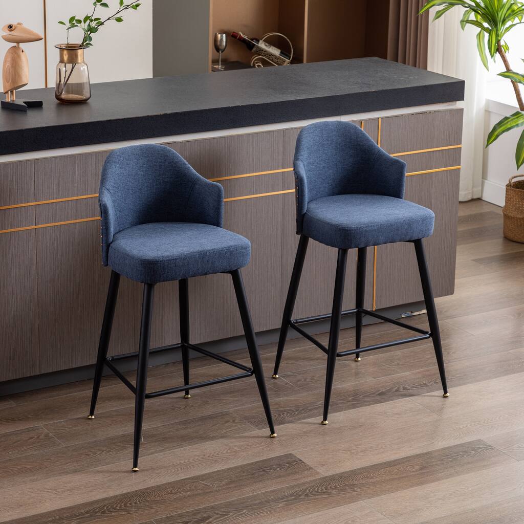 Counter Bar Stools Fabric Bar Stool with Nailhead Trim Back (Set of 2) - 17.30"W*18.90"D*H36.22"H