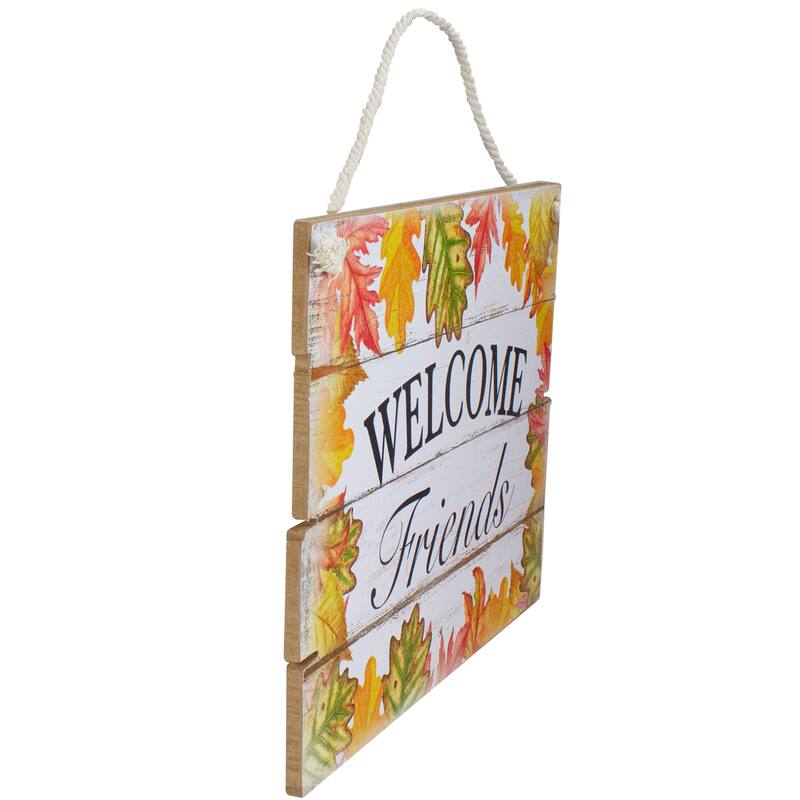 16” Autumn Leaves Welcome Friends Wooden Hanging Wall Sign