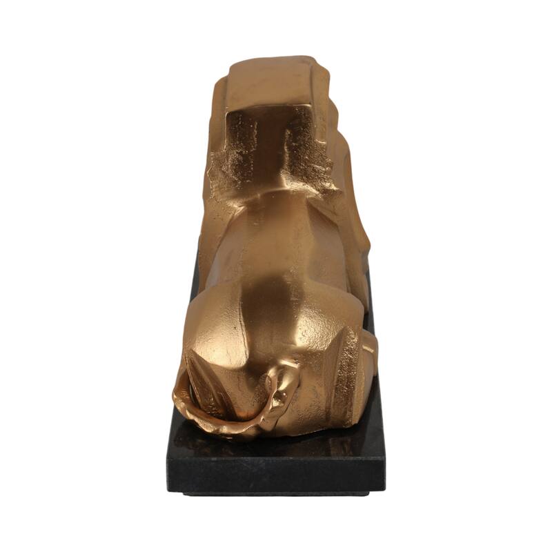 Metal Stone Sculpture Lion Design Modern Glam Accent - 8" Gold - 12" x 6" x 8"