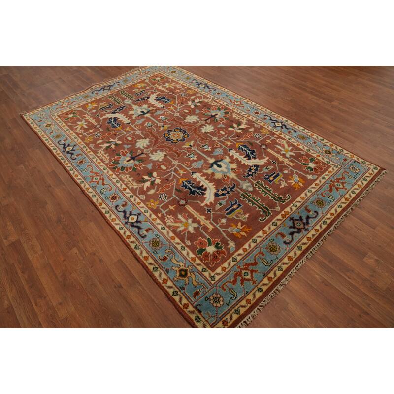 Hand-knotted Transitional Wool Carpet Orange Oushak Rug Floral Oriental Area Rug - 8' 8'' X 5' 8''