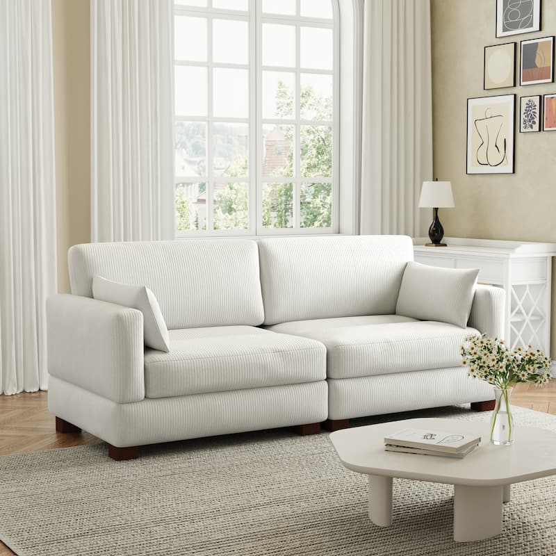 Corduroy Upholstered Modular Sectional Sofa for Living Room - BEIGE 2-PIECE