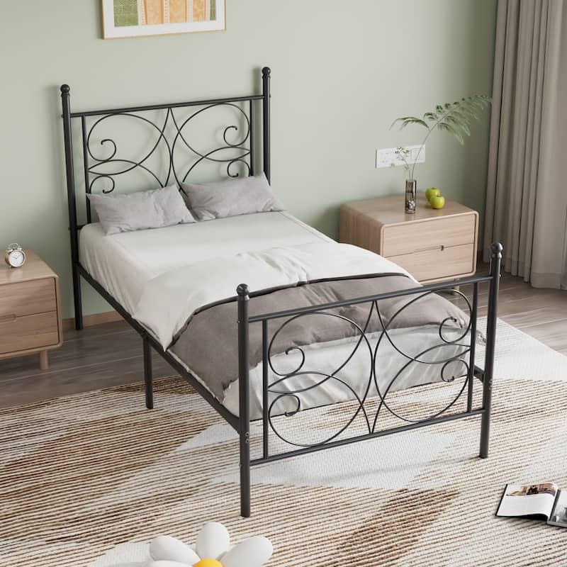 VECELO Metal Bed Frame with High Headboard and Footboard Platform Beds with Heavy Duty Mattress Foundation