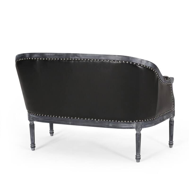 49.5" Faux Leather Loveseat Sofa with Turned Legs and Nailheads for Living Room
