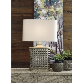Deondra Farmhouse Gray Galvanized Metal Table Lamp - 19" W x 11.25" D x 28.75" H