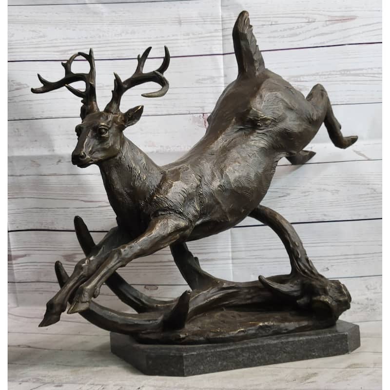 Leaping Stag Reindeer Deer Elk Bronze Caribou Bronze Sculpture Statue Signed Art