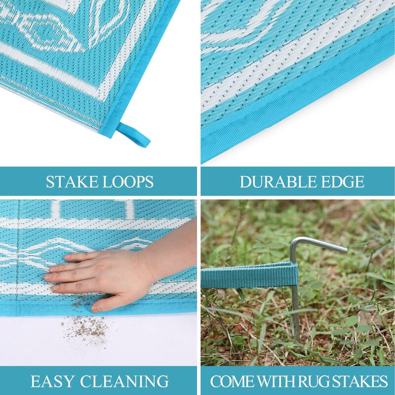Outdoor Rug Waterproof Reversible Rug Outside Plastic Carpet, Stain & UV Resistant Portable RV Rug